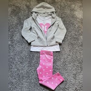 Hurley Gray Hoodie and Pink Heart Leggings W/ White Tshirt Set Size 4T